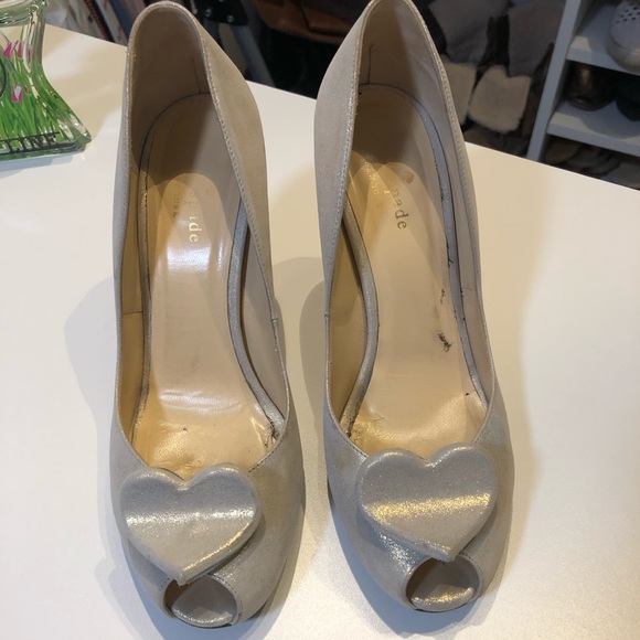 kate spade Shoes - Kate Spade Heart Metallic Peep Toes